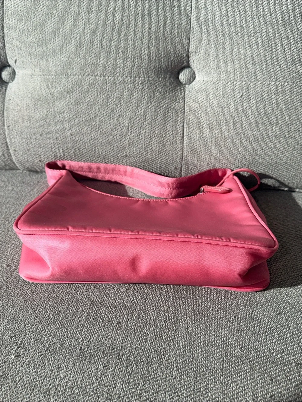Prada Pink Nylon Shoulder Bag with Triangle Logo - Picture 5 of 6